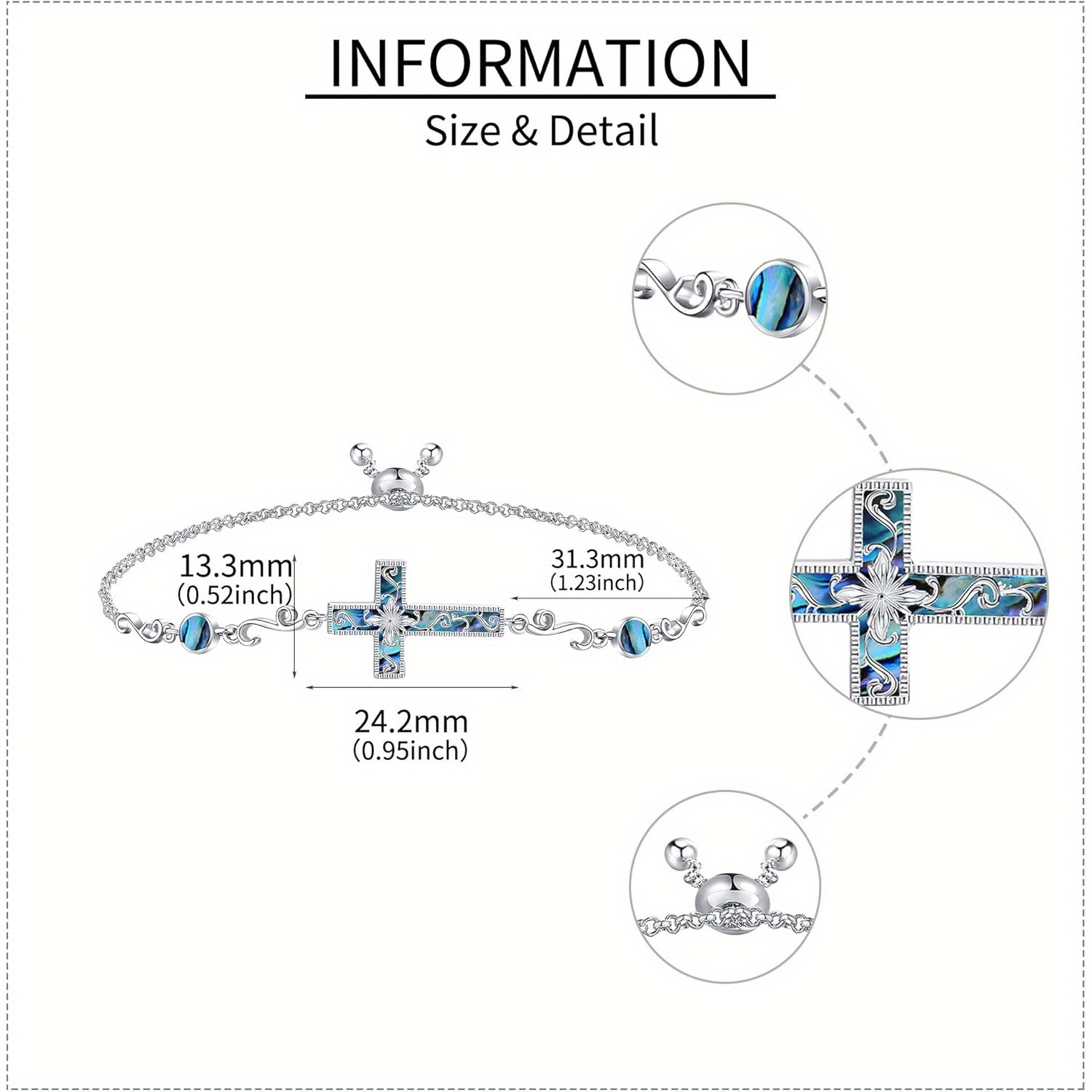 Women's 925 Sterling Silver Abalone Shell Cross Bracelet
